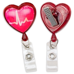 Heart EKG Badge Reel - Swivel Bulldog Clip