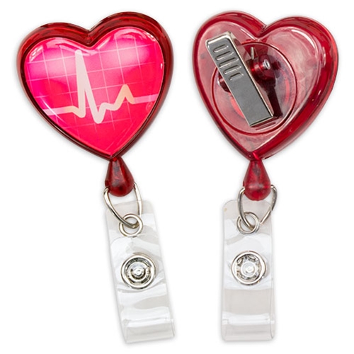 Heart EKG Badge Reel - Swivel Bulldog Clip